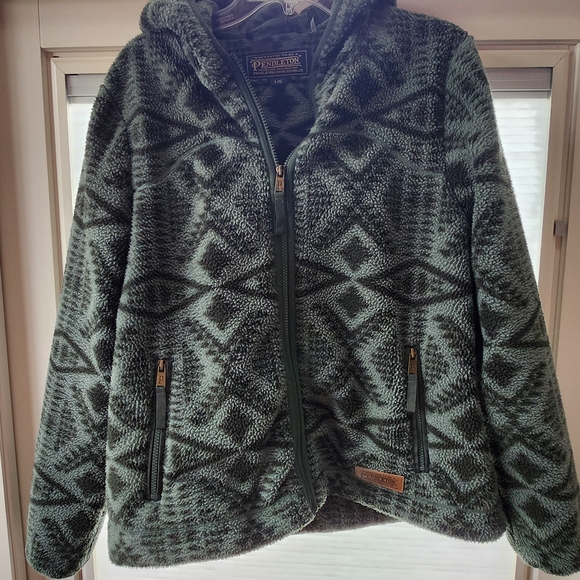Pendleton Jackets & Blazers - Pendleton Green Patterned Zip-Up Hooded Fleece Jacket
